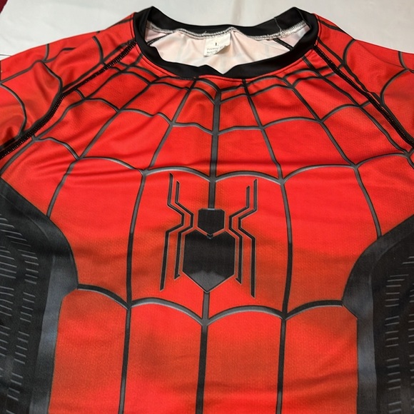 SPIDER-MAN red black COMPRESSION SHIRT polyester spandex super hero men L Tshirt - Picture 3 of 8